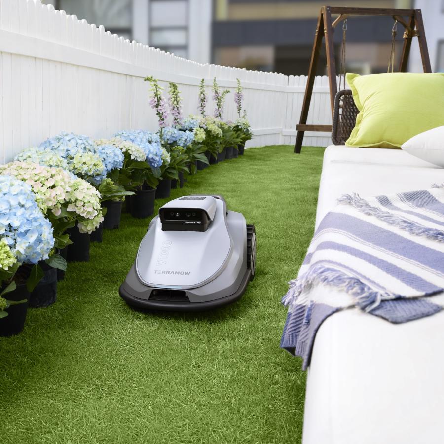 Terramow V1000 mit Garage, Mähroboter, smarter Rasenroboter für 1000 m², Gartenpflege ohne Begrenzungskabel