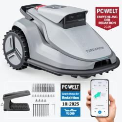 Terramow V1000 mit Garage, Mähroboter, smarter Rasenroboter für 1000 m², Gartenpflege ohne Begrenzungskabel